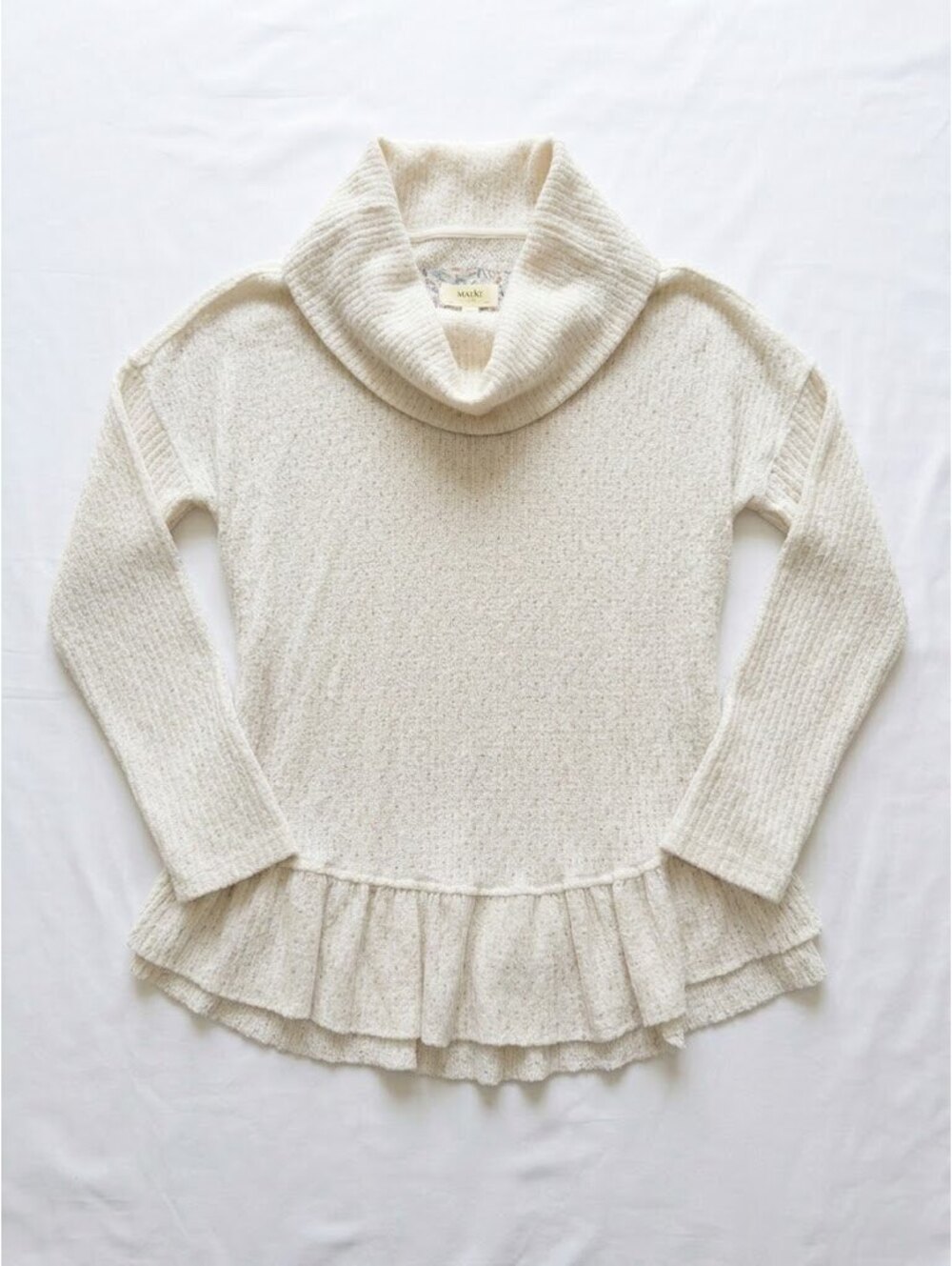 Maeve Anthropologie Addie Ruffled Hacci Cowl Neck Sweater Ivory XS